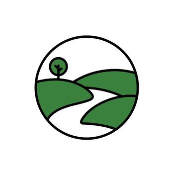 Minimalist Landscape with Rolling Hills and Tree in a Circular Frame a Nature Emblem vector