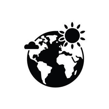 Earth Icon Symbolizes Global Weather Patterns with Sun and Cloud Interactions Representation vector