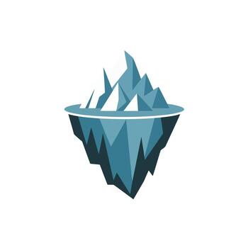 Iceberg Floating in Water with Sharp Angled Peaks and Submerged Section in Cool Colors vector