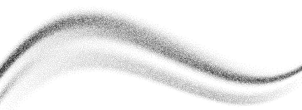 Gradient grainy texture wave. Black stippled curve line background. Undulate smooth sand backdrop with speckles, particles, granules. Grunge noise dotted wallpaper for banner, poster, brochure. vector