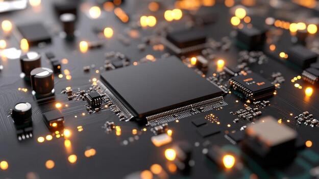 Modern electronic circuit board microchip technology engineering computing hardware photo