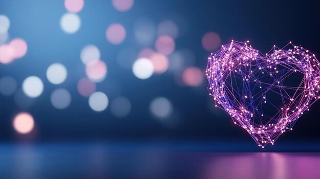 Digital heart network connection with bokeh background photo