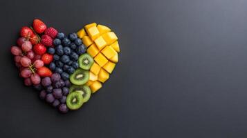 corazón conformado Fresco Fruta arreglo gastos generales plano laico todavía vida aislado foto