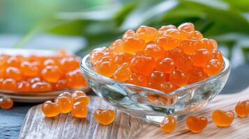 corazón conformado naranja gomitas en vaso cuenco dulce confitería tratar foto