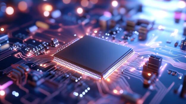 computadora pastilla central Procesando unidad en circuito tablero foto