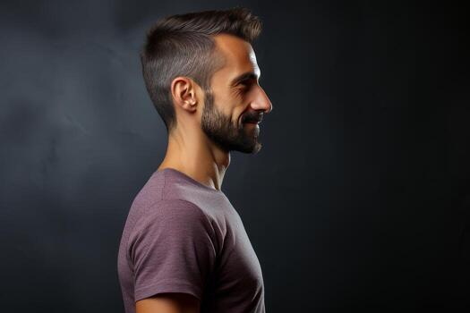 Profile of a confident man standing on gray background, conceptual business image photo
