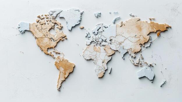 A world map made of paper on a white background photo