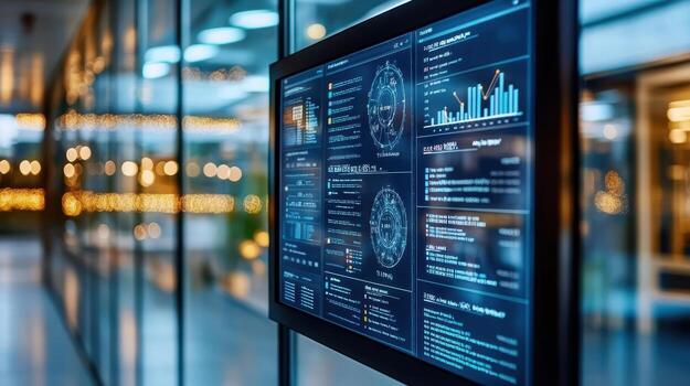 A large screen displaying data on a wall photo