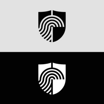 Security shield fingerprint logo design for digital data protection and cyber security company identity vector
