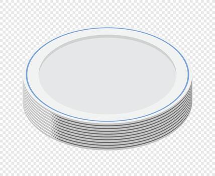 Isometric plates. Empty plates. Isometric cutlery. Isometric tableware, vector