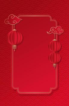 Red lanterns with decorative clouds vector