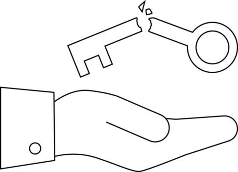 icon of a hand carrying a broken key icon with a white background vector