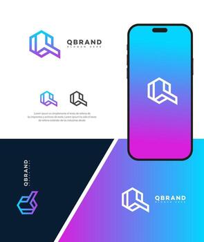 Gradient Q Branding Mobile App Mockup vector