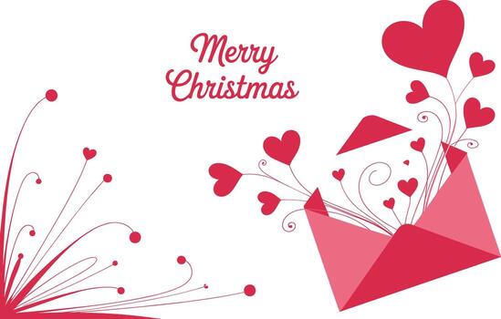 Festive hearts bursting from an envelope with swirling vines and text pink swirls vector