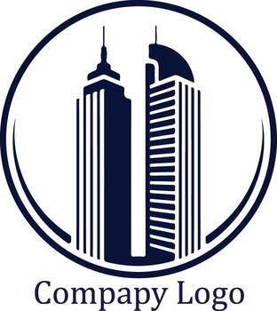 Dark blue skyscrapers inside circle with company text architecture building vector
