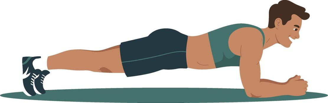 Man doing a plank exercise on a mat vector