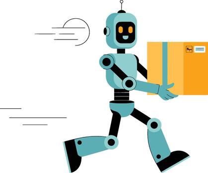 Robot delivering a package with speed lines vector