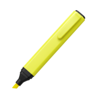 Bright yellow highlighter pen with black cap and tip on clean white background png