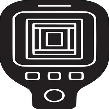 Black and white silhouette of a handheld device with a square pattern on the screen display area vector