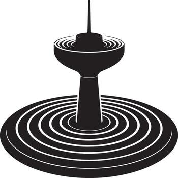 A black and white illustration of a tower with concentric circles around the base on a white background vector