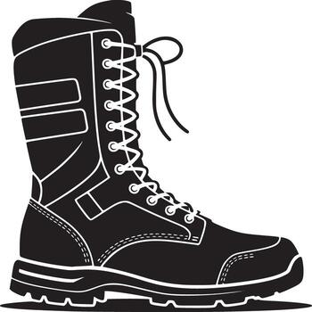 A high cut black boot with laces and a thick sole isolated on a white background in format vector