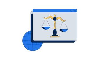 Online user rights 2D animation. Digital law. Internet justice. Web window with balance scales and cursor arrow click animated composition cartoon flat concept metaphor 4K isolated on white video