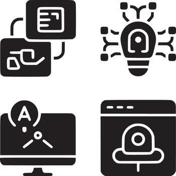 Icons depicting data networking, artificial intelligence, and online safety in a grid pattern vector
