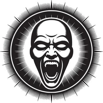 Terrifying vampire face screaming with sharp fangs in monochrome design for Halloween projects vector