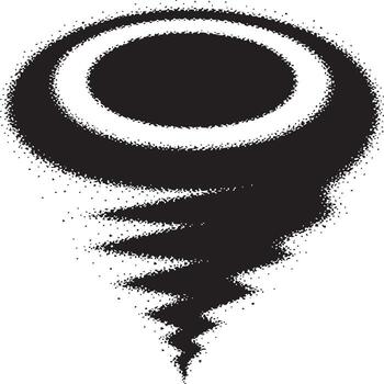 A graphic design of a black and white tornado like shape with a circular top on a white background vector