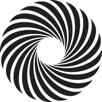 Abstract monochrome vortex design with swirling black lines converging towards a central white circle vector