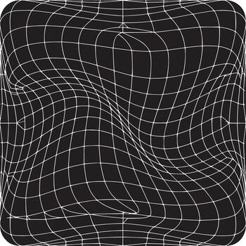 Distorted white grid on black background creating a warped and curved perspective in a square shape vector