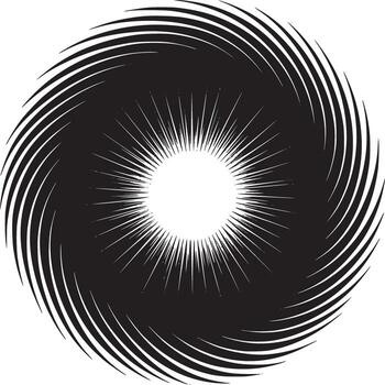Abstract black and white vortex design with radiating lines and circular center on white background vector