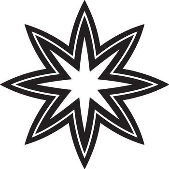 A graphic illustration of an eight pointed star design in black and white with sharp edges and points vector