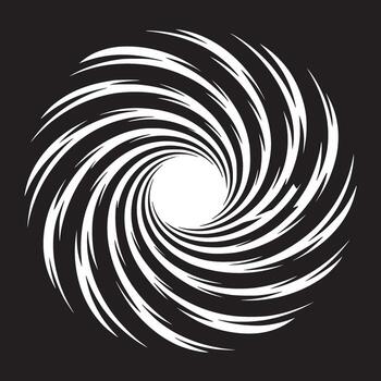 A black and white vortex pattern with swirling lines converging towards a central white circle area vector