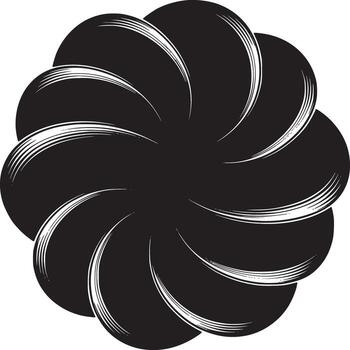 A black and white circular design with repeating curved shapes forming a flower like pattern image art vector