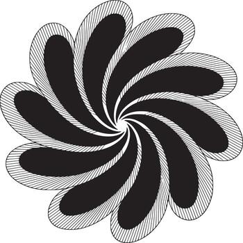 Black and white spiral design with petal shapes and striped border creating a vortex effect art vector