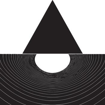 Graphic design featuring a black triangle above a tunnel of concentric white lines on a black background vector