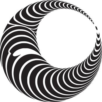 Abstract black and white circle shape with curved lines forming a ring on a white background art vector