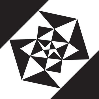 A black and white geometric pattern featuring triangles in a spiral arrangement of shapes and forms vector
