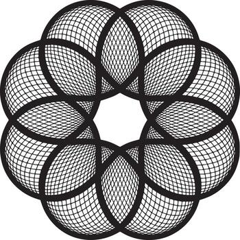 Geometric design featuring overlapping circles with grid patterns creating a floral shape art vector