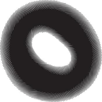 Abstract black and white optical illusion with a circular shape and striped pattern on a white background vector