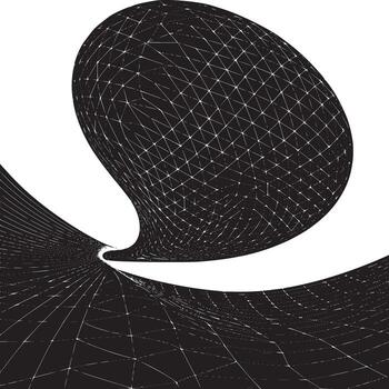 Abstract black and white rendering of a geometric shape with a curved surface and grid pattern design vector