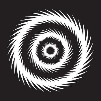 A white spiral pattern with sharp edges on a black background creating an optical illusion effect vector