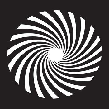 A black and white graphic design featuring a spiral pattern emanating from a central point design art vector