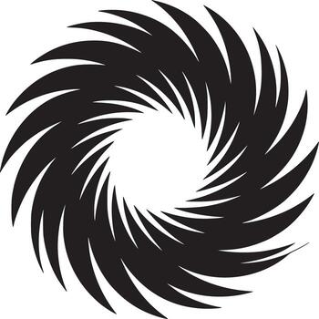 A black and white abstract vortex design with sharp edges spiraling inward to a central open space vector