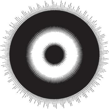 un concéntrico modelo de negro y blanco círculos con radiante líneas en un blanco antecedentes diseño Arte vector