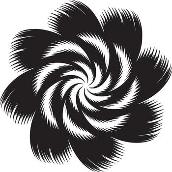 monocromo resumen flor con arremolinándose centrar y radial pétalos en un blanco antecedentes diseño elemento vector