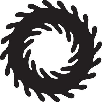 A simple black and white graphic design of a circular shape with jagged edges on a white background vector