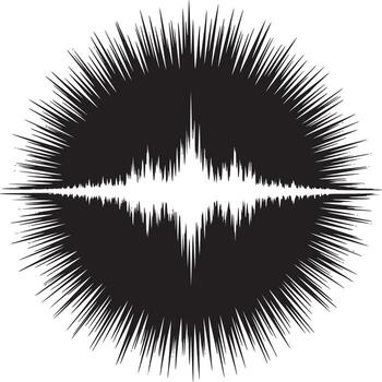 A black and white illustration of a burst pattern with a central waveform design element visible vector