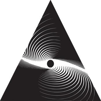 Abstract black and white triangle design with swirling lines and a central black circle element art vector